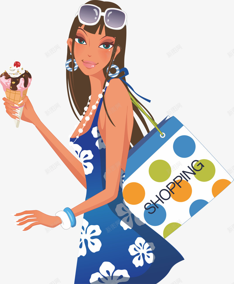 吃冰淇淋的美女png免抠素材_新图网 https://ixintu.com 吃东西的人 嚼东西 女生 购物袋 逛街 零食