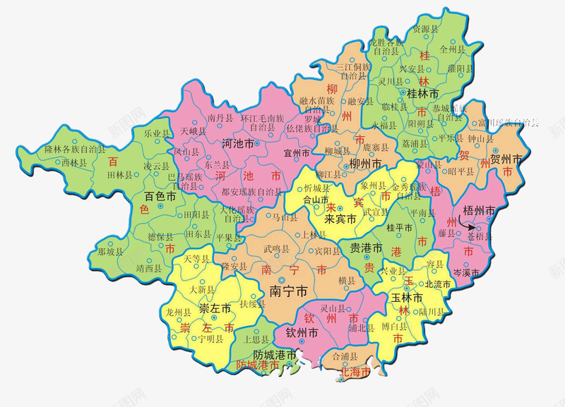 广西地图城市县地图png免抠素材_新图网 https://ixintu.com 地图 城市 广西 广西地图