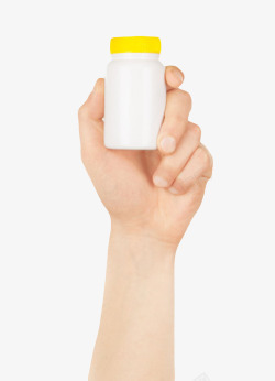 药瓶包装手拿着的一个白色瓶子实物高清图片