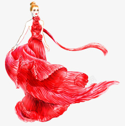 手绘红色婚纱美女素材