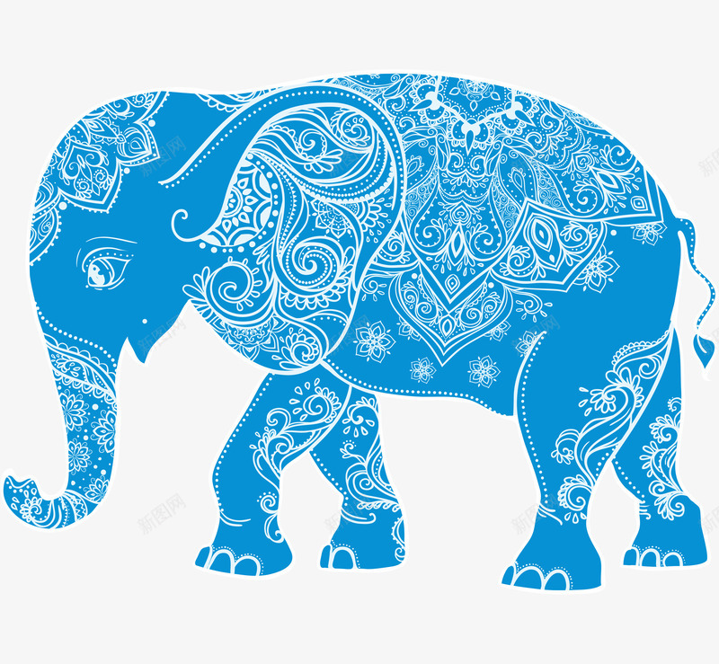 蓝色手绘大象装饰png免抠素材_新图网 https://ixintu.com 动物 卡通大象 大象 手绘大象 效果图 蓝色大象