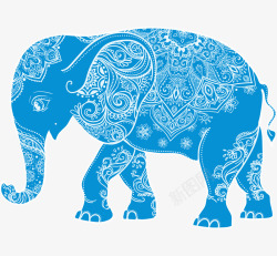 蓝色手绘大象装饰素材