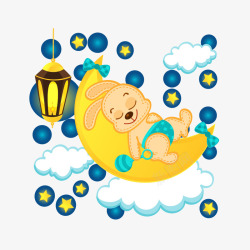 睡觉熊梦幻卡通月亮星空高清图片