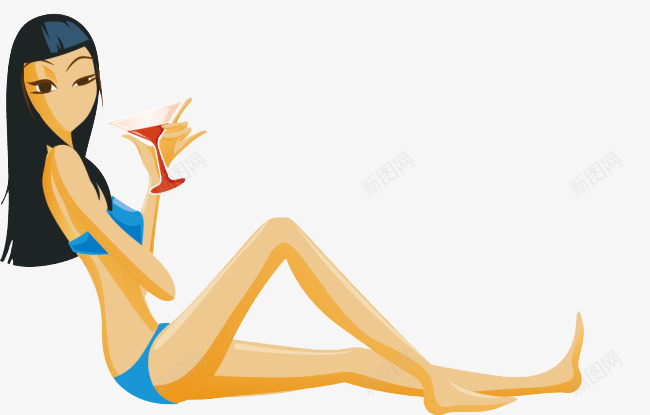 夏日海边沙滩美女png免抠素材_新图网 https://ixintu.com 人物 卡通 喝红酒的人 喝酒 女人 女性 白色 运动