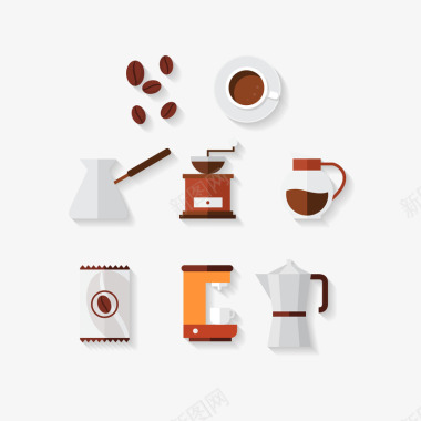 扁平化咖啡器具图标矢量图图标