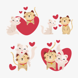浪漫猫咪四对浪漫情侣小猫咪矢量图高清图片