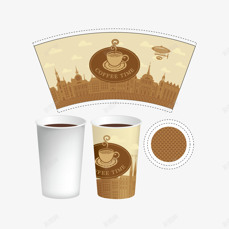 咖啡杯包装png免抠素材_新图网 https://ixintu.com 咖啡杯 手绘 杯子包装 纸杯 饮品 饮料