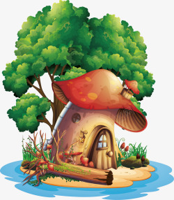 手绘可爱彩色蘑菇屋矢量图素材