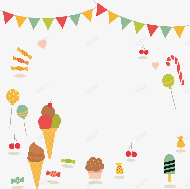 参加狂欢糖果派对png免抠素材_新图网 https://ixintu.com 三角彩旗 各种糖果 我爱吃糖果 甜点派对 矢量png 糖果派对