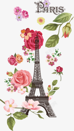 巴黎铁塔和鲜花矢量图素材