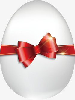 手绘白色的蛋绑着红色蝴蝶结矢量图素材
