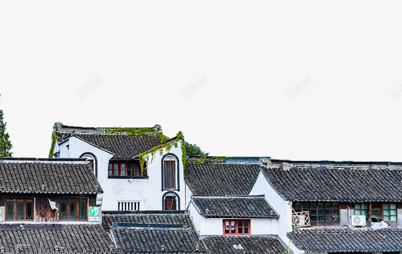 古建筑png免抠素材_新图网 https://ixintu.com 中式建筑 白墙灰瓦 风景素材