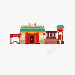 中国古典建筑手绘矢量图素材
