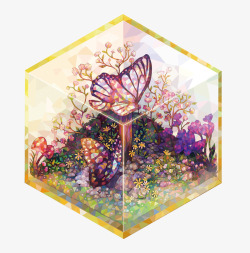 玻璃盒里的蝴蝶矢量图素材
