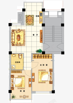 家装效果图精致两房两厅户型图素材