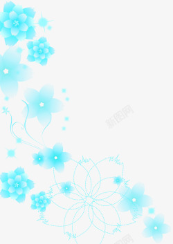 手绘梦幻蓝色花朵装饰素材