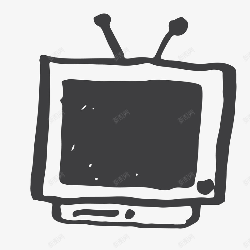 黑色的手绘电视机png免抠素材_新图网 https://ixintu.com 家电 手绘电视 效果图 无线电视 电器 电视机