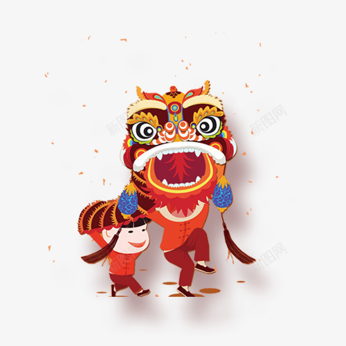 卡通手绘过年舞狮png免抠素材_新图网 https://ixintu.com 中国风 卡通 喜庆 庆祝 彩色 手绘 舞狮 过年