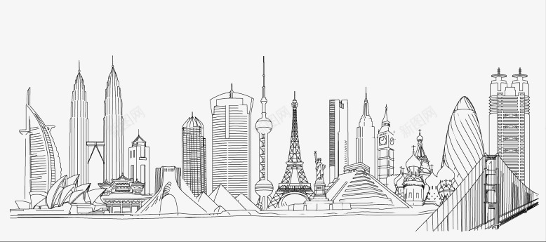 城市png免抠素材_新图网 https://ixintu.com 城市建筑 素描城市 高楼大厦