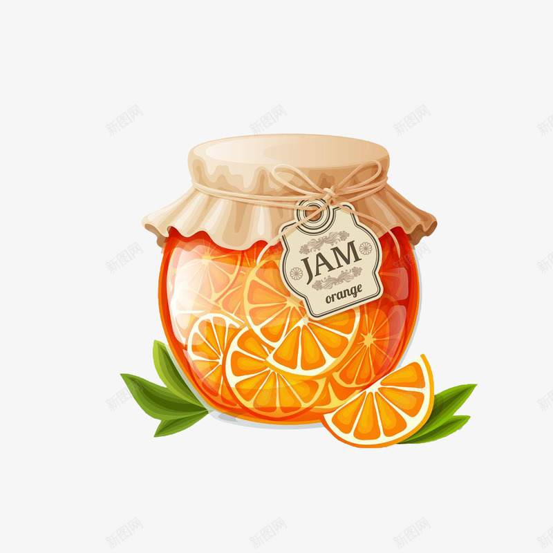 手绘制作橘子酱罐头png免抠素材_新图网 https://ixintu.com 叶子 手绘图 效果图 橘子 橘子酱 玻璃瓶子 罐头瓶