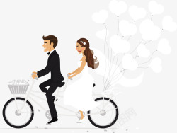 骑车夫妇骑车的新婚夫妇矢量图高清图片