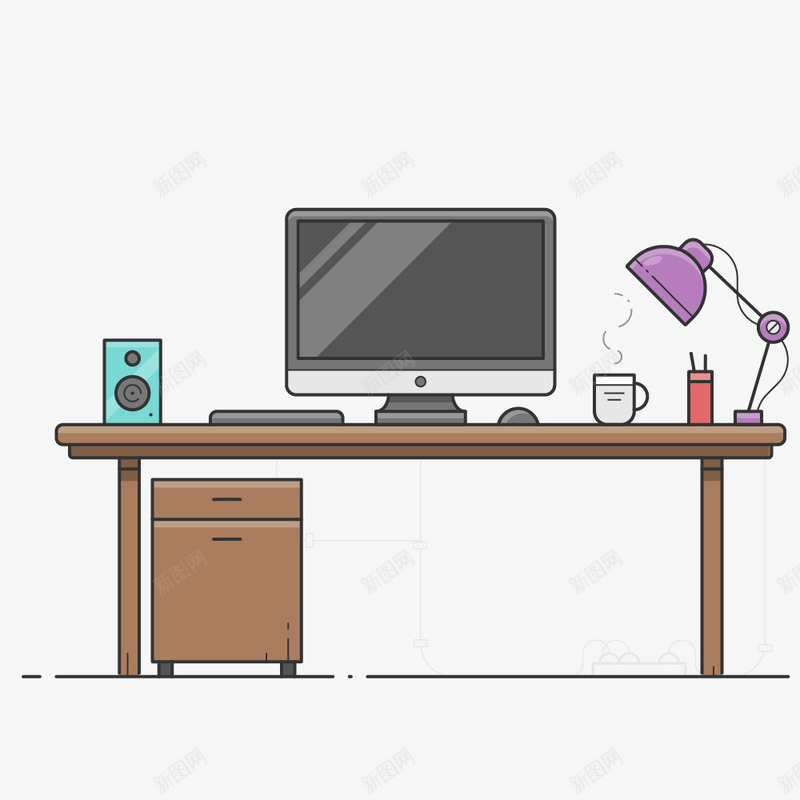 简洁的办公桌面png免抠素材_新图网 https://ixintu.com 免抠图 办公室 台灯 效果图 电脑 装饰图 装饰画 音响