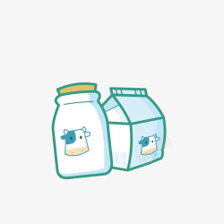玻璃制品卡通一盒牛奶和一瓶牛奶高清图片