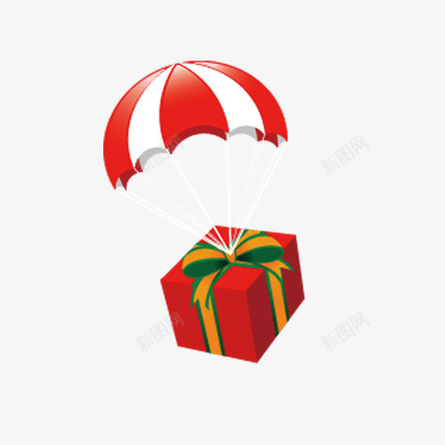 红色卡通礼物盒psd免抠素材_新图网 https://ixintu.com 包装盒 卡通 礼物盒 红色 降落伞