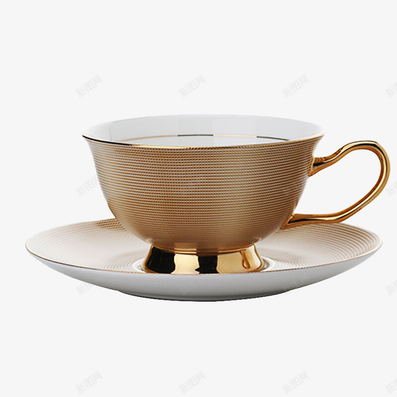金色复古咖啡杯碟png免抠素材_新图网 https://ixintu.com 咖啡杯 杯子 碟子 餐具