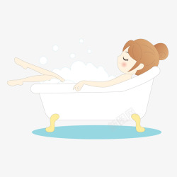 卡通女孩浴室洗澡躺在浴缸矢量图素材