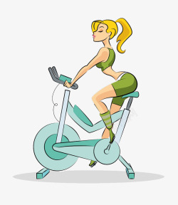 脚踏运动健身车卡通美女踩脚踏车高清图片