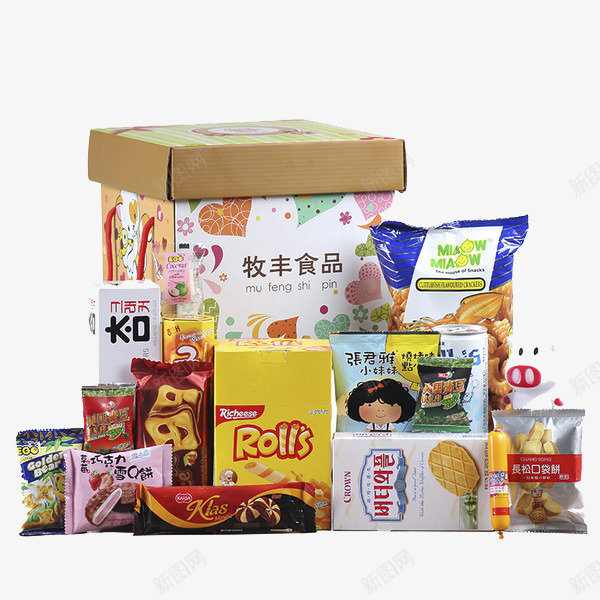 饼干零食礼包png免抠素材_新图网 https://ixintu.com 产品实物 喜庆 礼包 零食 零食礼包