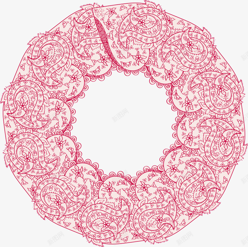 红色圆环花纹矢量图ai免抠素材_新图网 https://ixintu.com 中式花边 圆环 宫廷花纹 纹理 矢量图