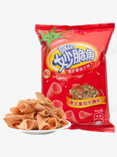 番茄味妙脆角png免抠素材_新图网 https://ixintu.com 休闲食品 妙脆角 红色包装 零食