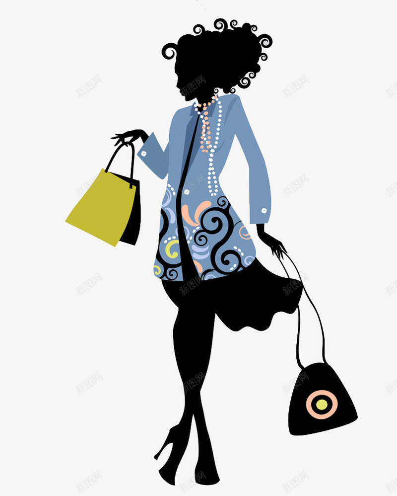 购物的美女png免抠素材_新图网 https://ixintu.com 买东西 剪影 包包 女人 女孩 女性背影 美女 背影 蓝色 购物 黑色