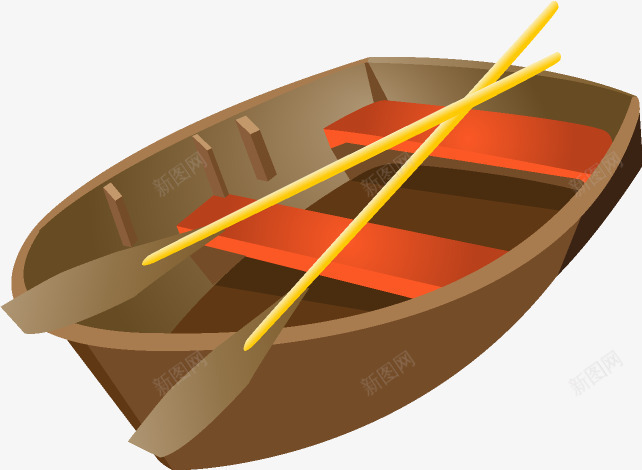 棕色卡通小船装饰png免抠素材_新图网 https://ixintu.com 免抠图 划桨 小船 效果图 装饰图 装饰画