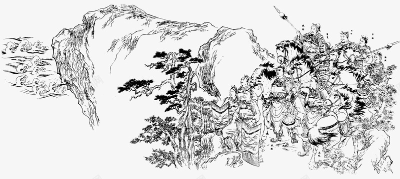 线描古代人物png免抠素材_新图网 https://ixintu.com 中国风 兵器 古典 古风 打仗 武侠 武将 线描