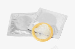 避孕套包装银色包装里的黄色避孕套实物高清图片