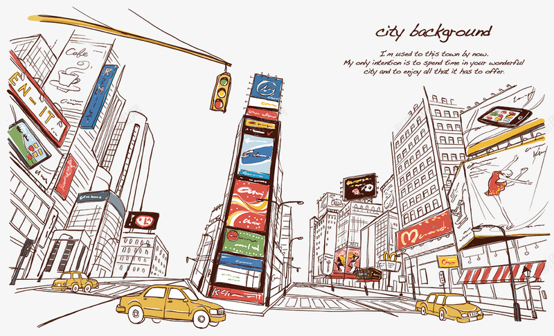城市建筑psd免抠素材_新图网 https://ixintu.com 喧闹的城市街道插画免费下载 城市交通 城市建筑 插画壁纸