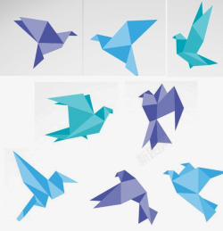抽象千纸鹤蓝紫折纸千纸鹤高清图片