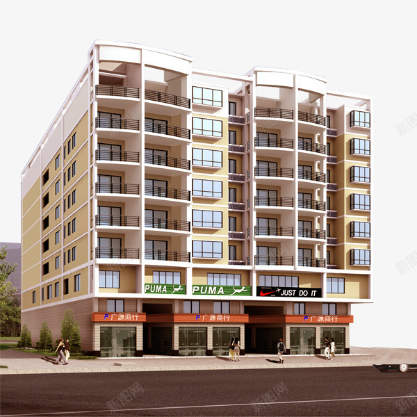 楼房png免抠素材_新图网 https://ixintu.com 建筑 效果图 楼房 黄色