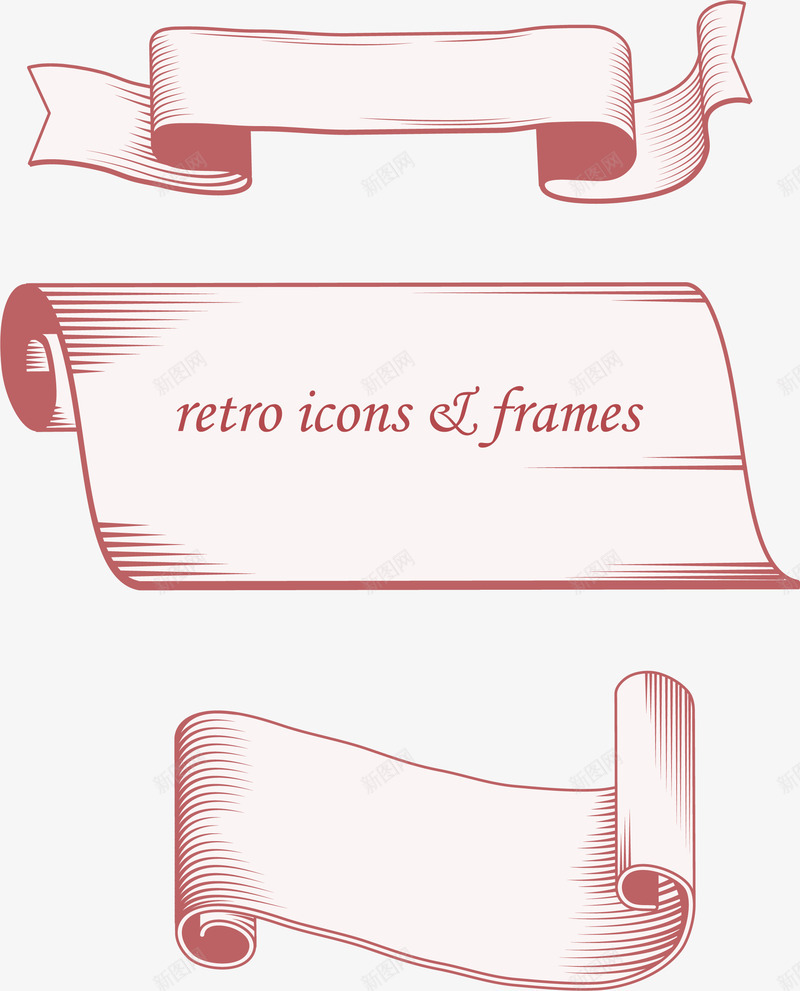手绘标签主题框png免抠素材_新图网 https://ixintu.com 丝带 主题框 复古 手绘 标签