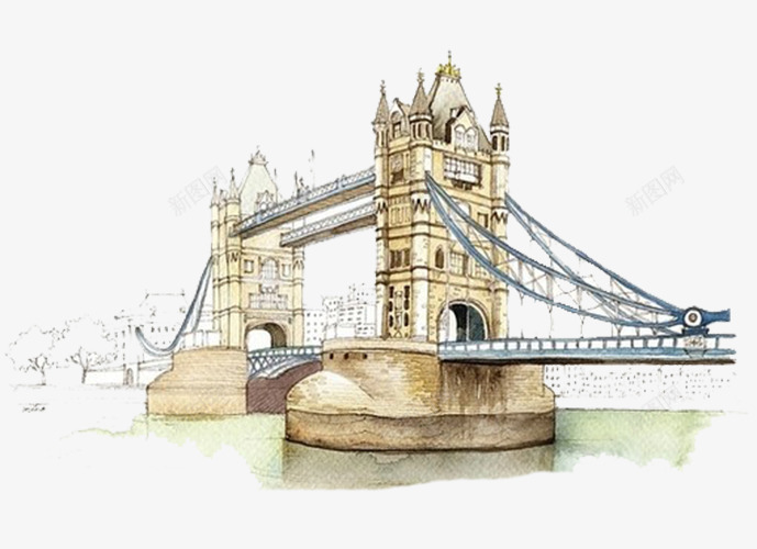 伦敦塔桥psd免抠素材_新图网 https://ixintu.com 伦敦 塔桥 建筑物 手绘 景点