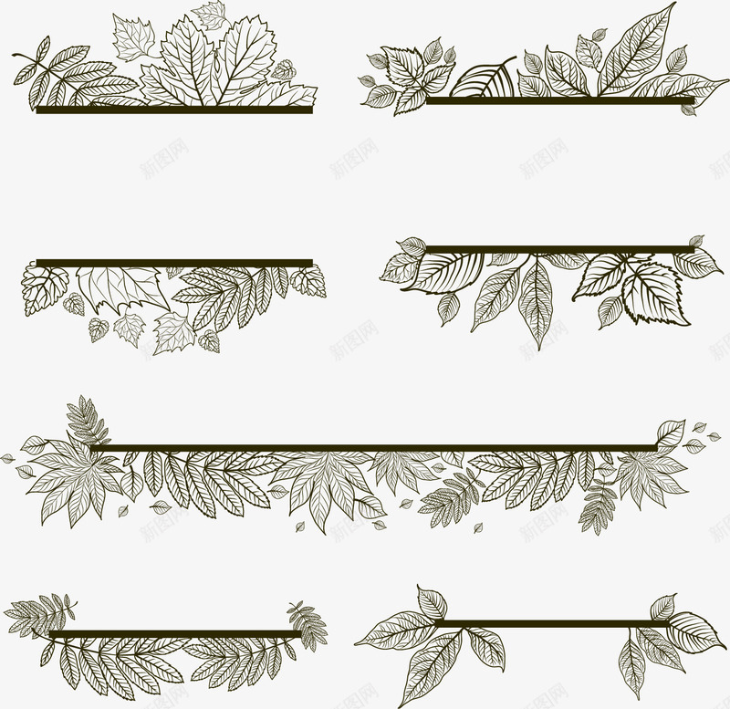 分割线png免抠素材_新图网 https://ixintu.com 免费矢量下载 分割线 复古 手绘 插画 枯叶 树叶