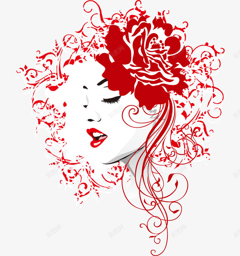 花与女人png免抠素材_新图网 https://ixintu.com 扁平化 效果图 美女矢量素材 艺术 花与女人 设计
