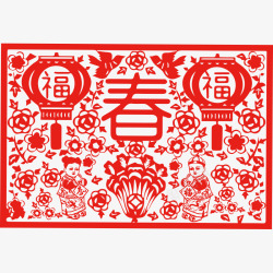卡通红色中国风新春剪纸素材