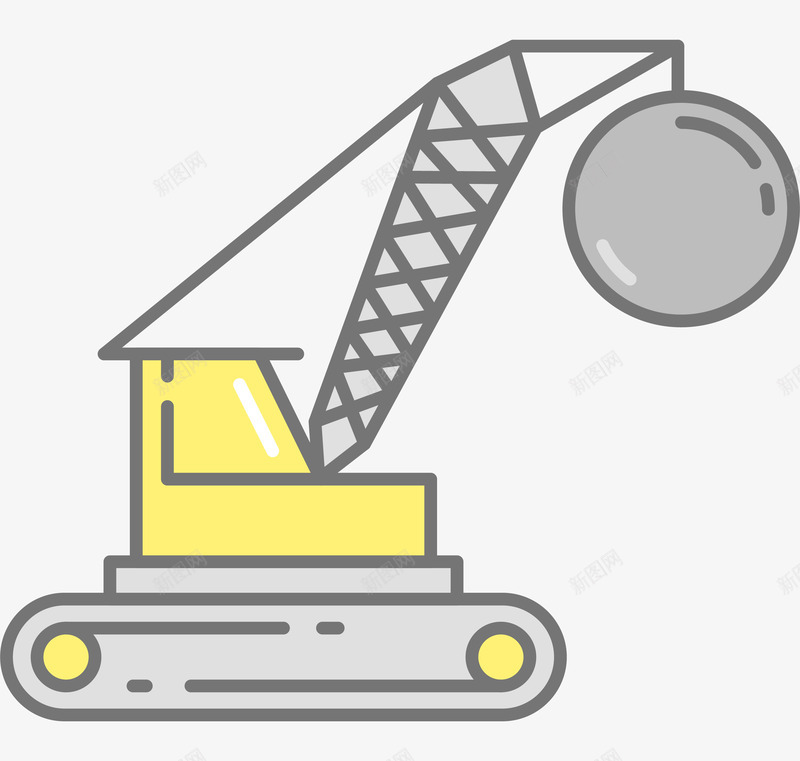 卡通线条起重机装饰png免抠素材_新图网 https://ixintu.com 卡通机器 吊车 手绘机器 效果图 机器 起重机