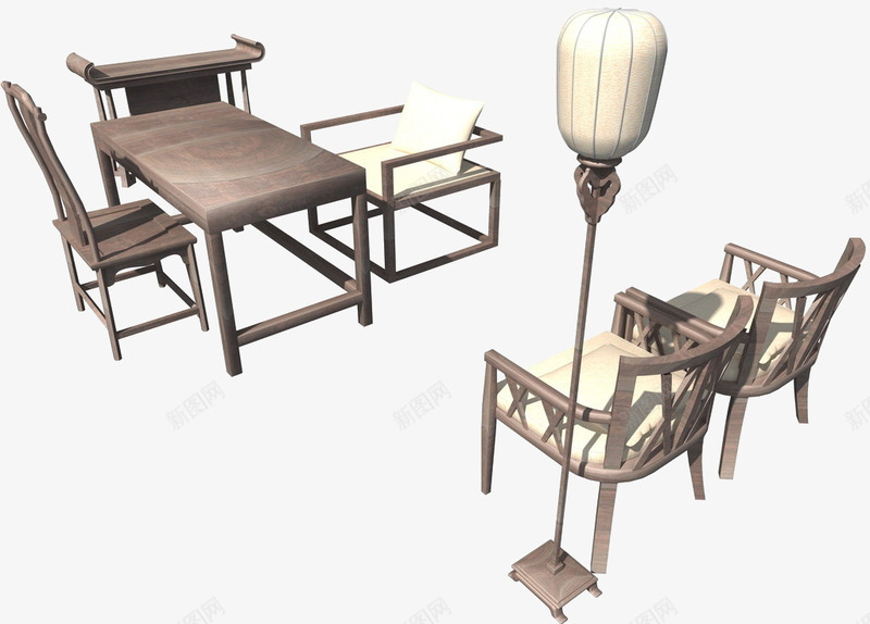 中式家具六件套木制书桌凳子png免抠素材_新图网 https://ixintu.com 中式 中式凳子 书桌 六件套 凳子 孔明灯 家具 木制 椅子 沙发椅