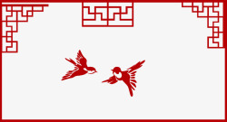 红色中国风喜庆边框小鸟素材