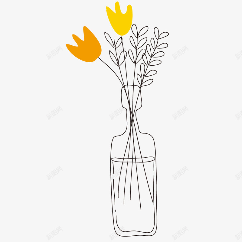 线条瓶子里面的花朵png免抠素材_新图网 https://ixintu.com 免抠图 效果图 瓶子 线条 花朵 装饰图 装饰画